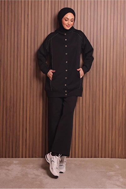 TRENDTESETTÜR Women's Black Pants K Hooded Set t 3935