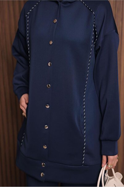 TRENDTESETTÜR Women's Navy Blue Pants with K Hooded Set t 3935