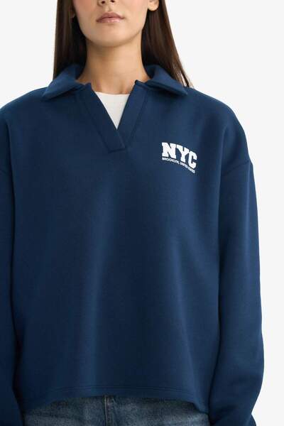 DeFacto Coool Oversized Wide Fit Polo Neck Printed Sweatshirt G3721Ax25Wn