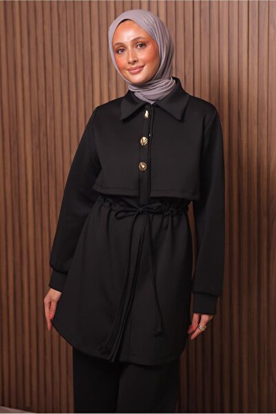 TRENDTESETTÜR Women's Black Pants and Scuba Knitted Suit t 5235