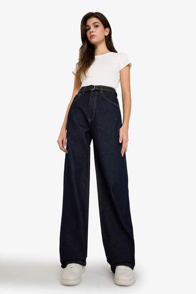DeFacto Straight Wide High Waist Long Jean Pants G3462Ax25Wn