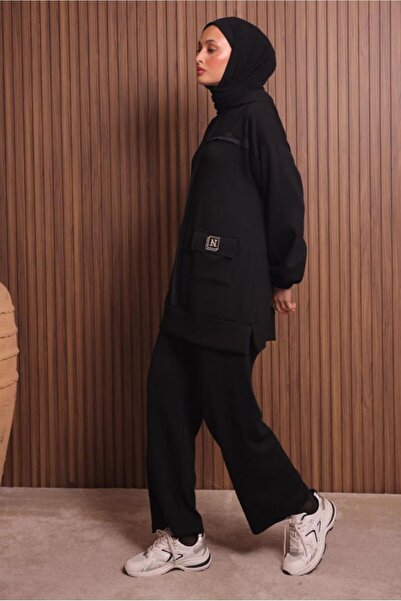 TRENDTESETTÜR Women's Black K Hooded Pants Suit t 3017