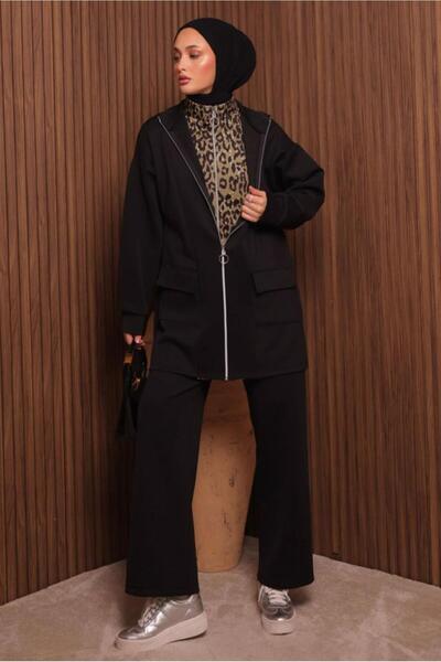 TRENDTESETTÜR Women's Black Pants and Scuba Knitted Suit t 8335