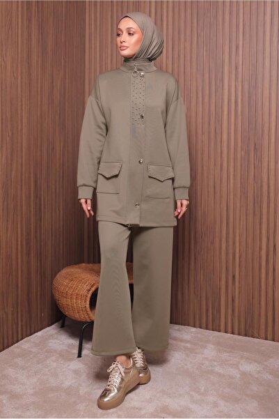 TRENDTESETTÜR Women's Beige Pants and Scuba Knitted Suit t 4335