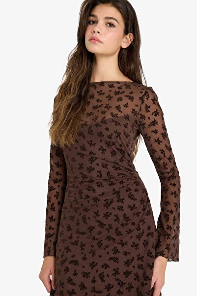 DeFacto Μίνι φόρεμα με μακρυμάνικο τούλι με λεπτομέρεια από δαντέλα G5958AX25WN