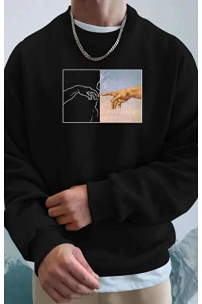 ORLONTEX Men's Black Hand Printed Crew Neck Sweatshirt