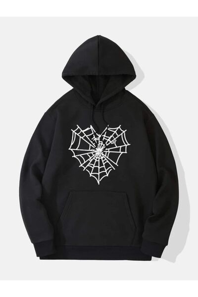ORLONTEX Hanorac oversize cu glugă, unisex, cu imprimeu Black Heart Network