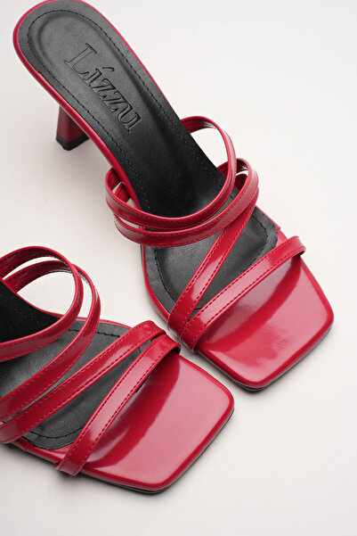 Lizzu Women's Blunt-Toe Design Heeled Slippers Prana Red Patent Leather
