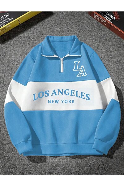 ORLONTEX Unisex Baby Blue Los Angeles Printed Oversized Piece Polo Neck Zippe...