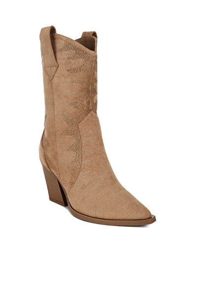 london Rag Women Rhinestones Embellished Calf Boots in Camel
