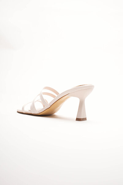 Lizzu Women's Blunt-Toe Design Heeled Slippers Prana Beige Patent Leather