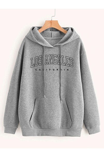 ORLONTEX Φούτερ με κουκούλα Unisex Grey Los Angeles με στάμπα
