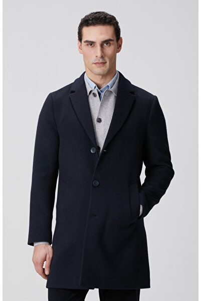 Network Lacivert Yün Mix Palto