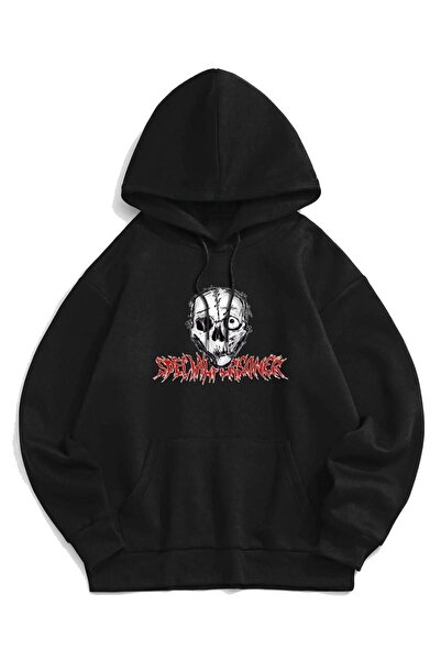 ORLONTEX Φούτερ με κουκούλα Unisex Black Skull με στάμπα μεγάλου μεγέθους