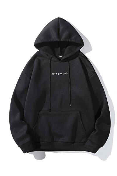 ORLONTEX Unisex Μαύρο Let's Get Lost Φούτερ με στάμπα με κουκούλα