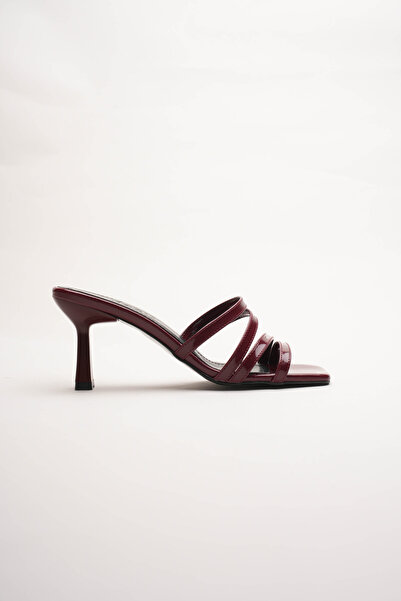 Lizzu Women's Blunt-Toe Design Heeled Slippers Prana Burgundy Patent Leather