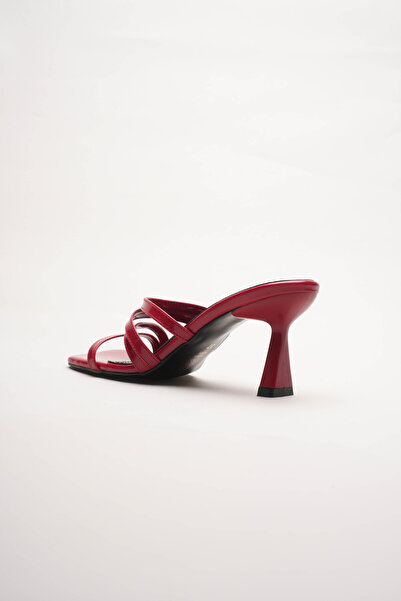 Lizzu Women's Blunt-Toe Design Heeled Slippers Prana Red Patent Leather