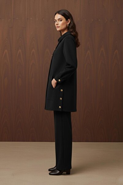 Puane Women's Gold Button Detailed Tunic Set-14429Tks - Black