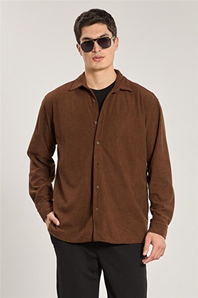 BARRELS AND OIL Men's Corded Fabric velvet shirt - brown