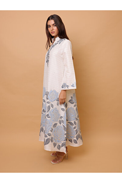 IKKXA Beautiful Design Printed Jalabiya Big Flowers Details