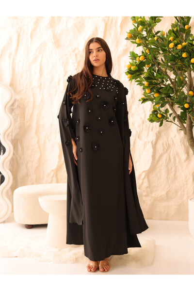 IKKXA Elegant Jalabiya 3D flowers Crystal Details Royal Sleeves