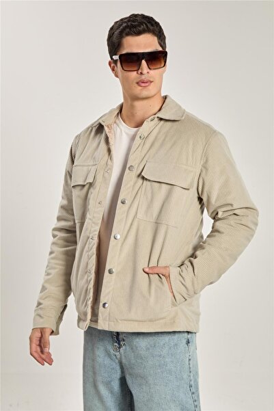 BARRELS AND OIL Men's quilted lined velvet jacket - stone