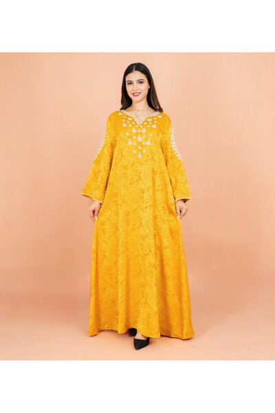 IKKXA Classic Printed Jalabiya Cold Shoulder Crystal Designs