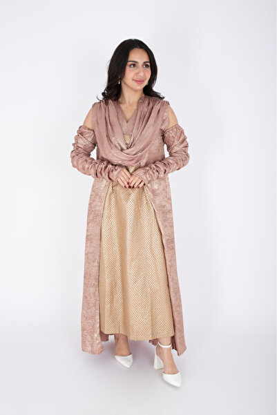 IKKXA Modern 2 piece Cold Shoulder shimmer Fabric Outfit