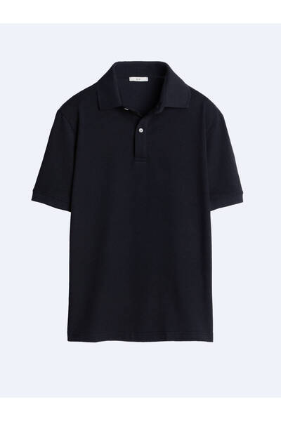 Kip Black Plain Polo Neck Cotton Blend T-Shirt