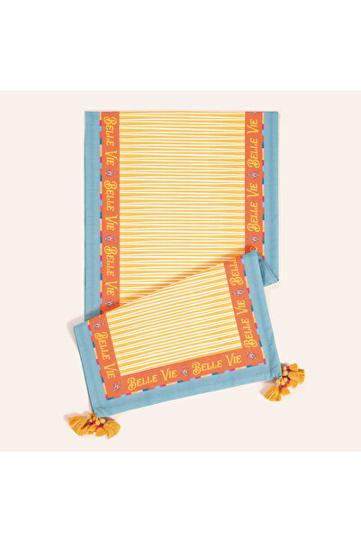 Zsa Zsa Zsu Nilüfer Dijital Baskılı Püsküllü Pamuk Runner 50x180 Cm Sarı