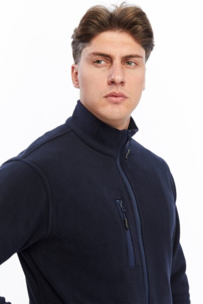 Uniprom Men's Fleece Jacket Full Zipper 3 Pockets Navy Blue