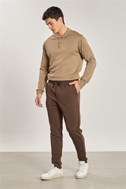 BARRELS AND OIL Men's Regular Fit Tie-Waist Trousers - Bitter Brown