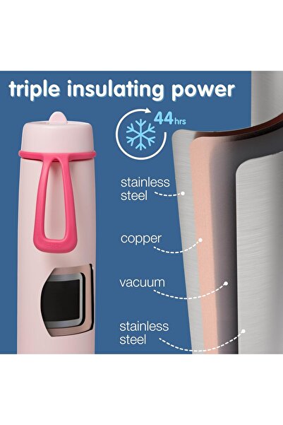 b.box Triple Insulated 23oz Water Bottle with Stainless Steel Straw - Pink Paradise