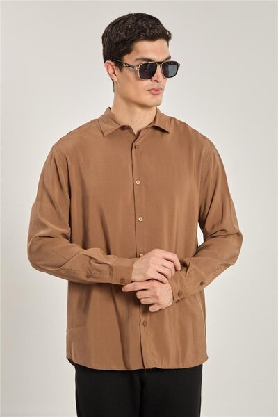 BARRELS AND OIL Men's long sleeve Oversized modal shirt - brown