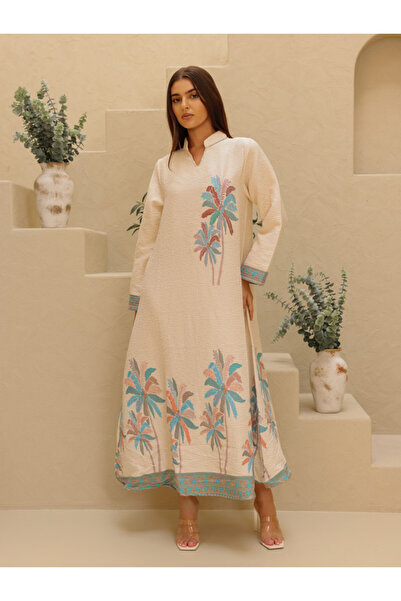 IKKXA Elegant Printed Jalabiya Palms Design