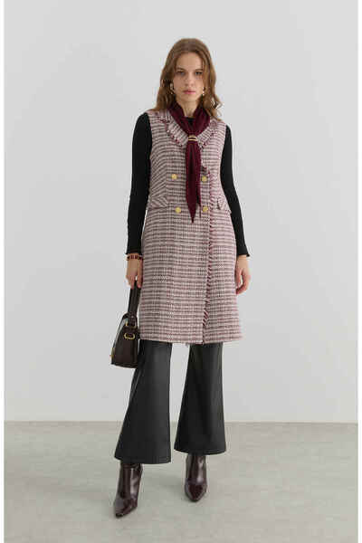 Fatma Atasoy Püsküllü Bordo Tüvit Yelek