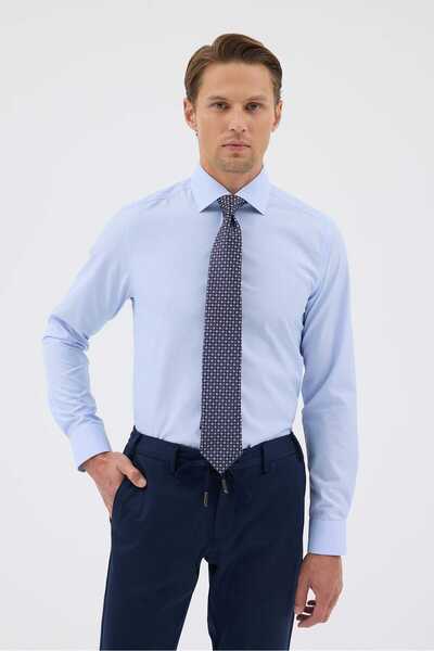 Paşahan Non-Iron Blue and White Striped 100% Cotton Comfort Fit Shirt