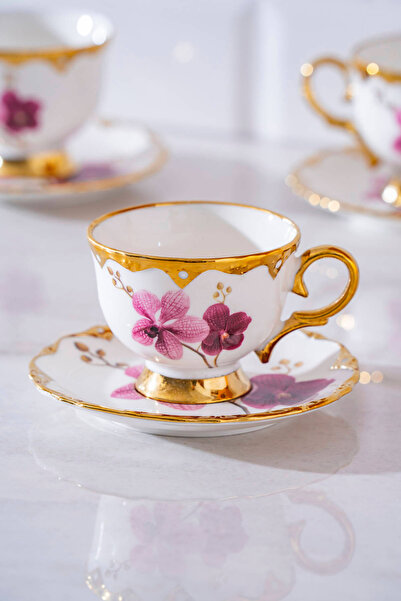 ACAR Saura 6 Kişilik Porselen Kahve Fincan Takımı - 90 ml