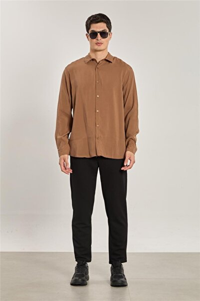 BARRELS AND OIL Men's long sleeve Oversized modal shirt - brown