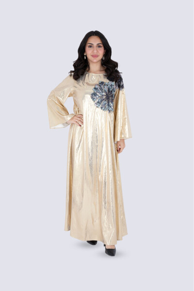 IKKXA Shimmer Fabric Shoulder Flower Jalabiya
