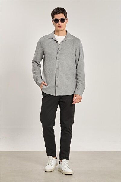 BARRELS AND OIL Men's button-down waffle shirt - grey
