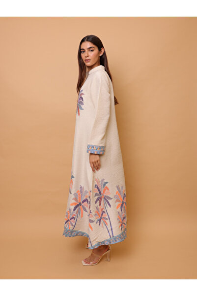 IKKXA Elegant Printed Jalabiya Palms Design