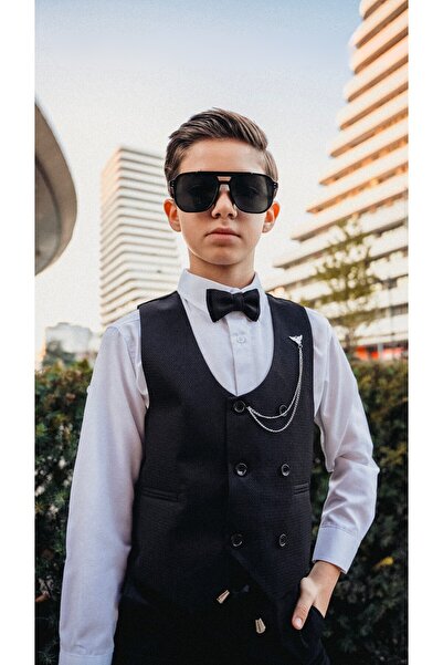 Atlas Kids Boy's Tuxedo Suit – Vest Set Bow Tie Shirts with Jogger Pants and Chains Set of 5