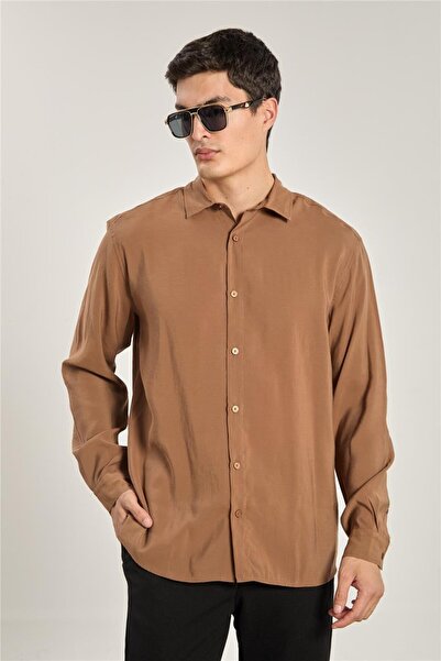 BARRELS AND OIL Men's long sleeve Oversized modal shirt - brown