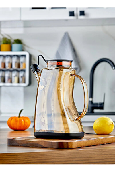 coker Ev dizaynım 1.1 Litre Borosilikat Cam Yağlık ve Sirkelik Zeytinyağ Şişe...