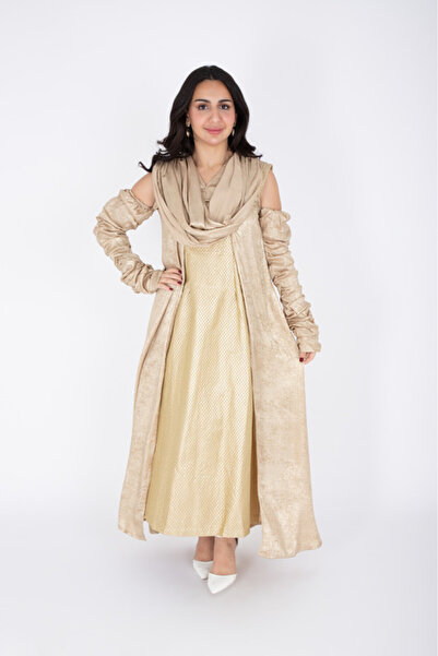 IKKXA Modern 2 piece Cold Shoulder shimmer Fabric Outfit