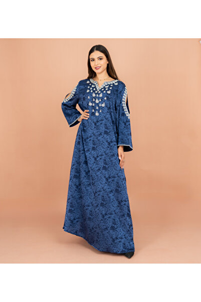 IKKXA Classic Printed Jalabiya Cold Shoulder Crystal Designs