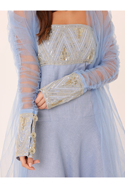 IKKXA Elegant 2 Piece Outfit Luxury Sheer Sleeves Sequins Details