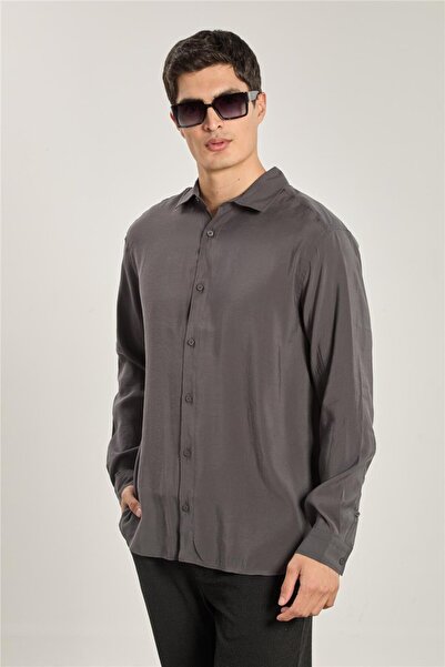 BARRELS AND OIL Men's long sleeve Oversized modal shirt - anthracite