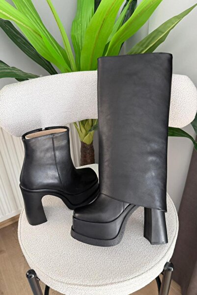 Preshley Women's Herney Black 12 cm Platform Heeled Snap-On Boots